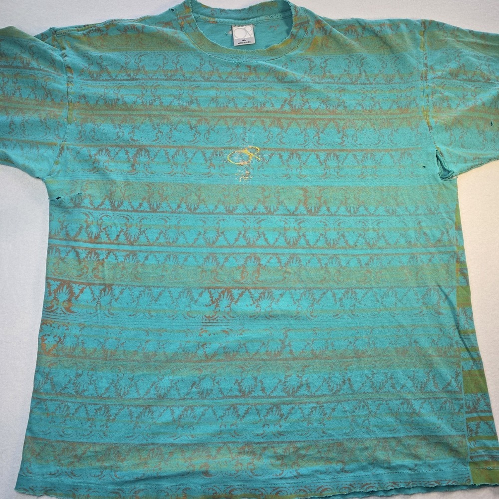 Vtg 1991 Ocean Pacific OP All Over Print T Shirt XL Single‎ Stitch Teal Surf AOP